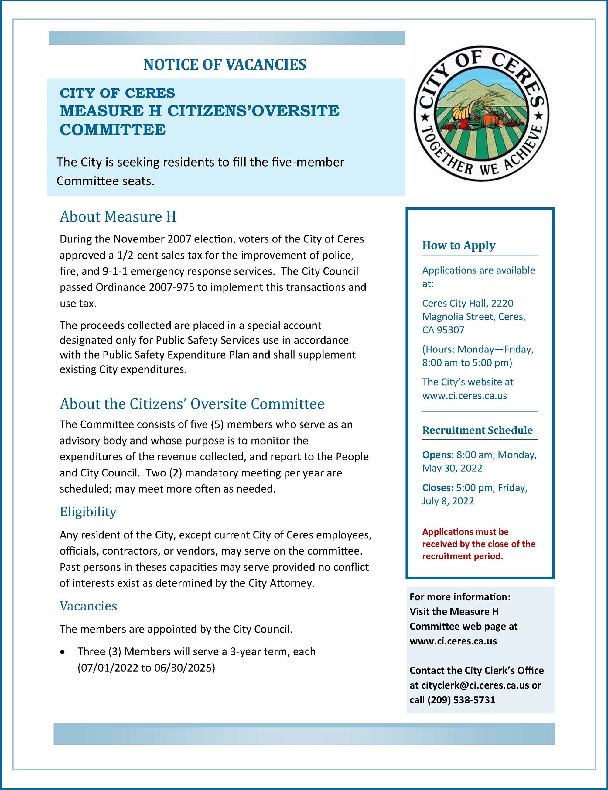 Measure H Vacancy Notice